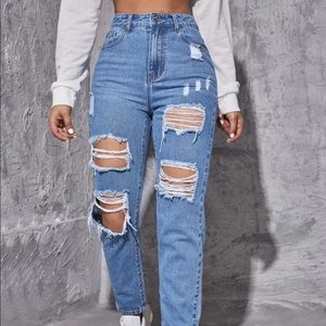 High Waist Ripped Tampered Jeans